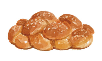 Hand painted watercolor challah bread isolated