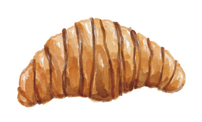 Watercolor chocolate croissant isolated on white background