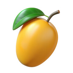 3d realistic yellow plum with green leaf