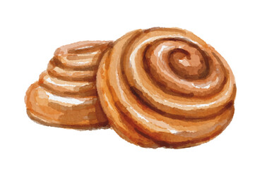 Watercolor cinnamon roll isolated on white background