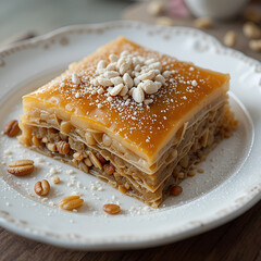Baklava - traditional Turkish dessert pastry made of filo layers with chopped nuts and syrup