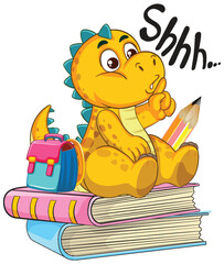 Quiet Dinosaur on Books with Backpack