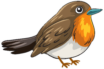 Cartoon European Robin Standing in Profile View