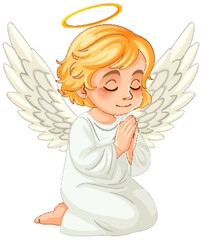 Obraz premium Kneeling Angel with Golden Hair and Wings