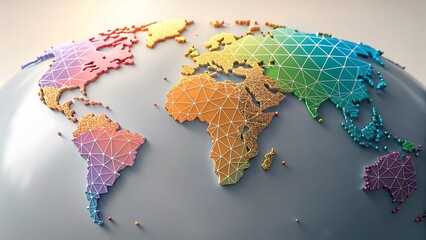 Colorful puzzle globe showing continents with connections and global network