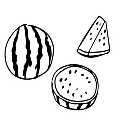 スイカのシンプルな線画イラスト