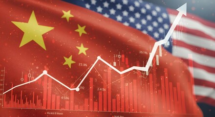 USA China Trade War Economic Impact with Stock Market Chart Overlay