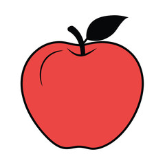 A simple, bold red apple silhouette with a black stem and leaf, perfect for educational or healthy eating themes.