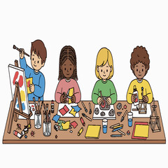 Creative Kids Engaged in Arts and Crafts Painting, Paper Crafts, and More ''Fun'' Activities