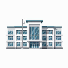 Modern building illustration featuring a versatile architectural design, perfect for an educational institution or contemporary corporate office space.