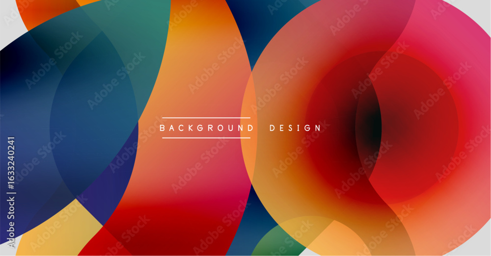 Poster abstract colorful shapes overlap creating dynamic visual effect. gradient hues blend smoothly, formi