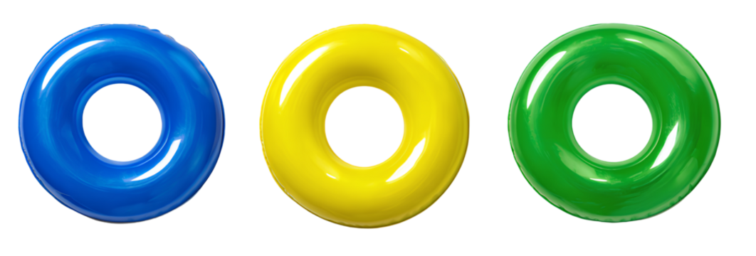  Set of three inflatable swimming rings isolated on a Transparent background PNG