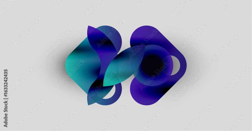 Aufkleber abstract shapes overlap, creating fluid forms. colors range from deep purple to teal, with soft grad