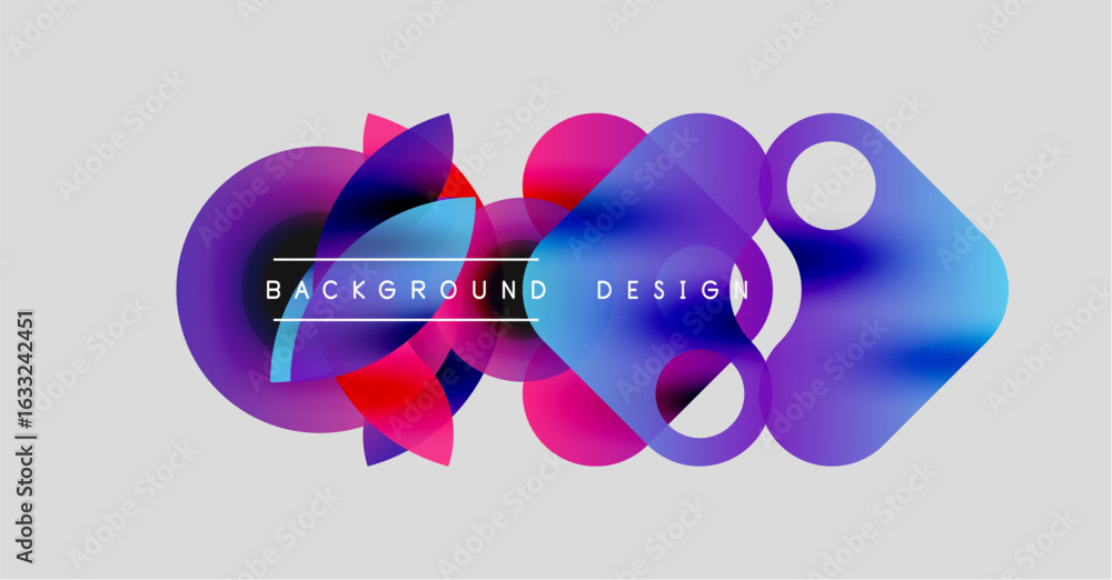 Poster abstract colorful shapes overlap, creating dynamic background. vivid magenta, blue hues dominate com