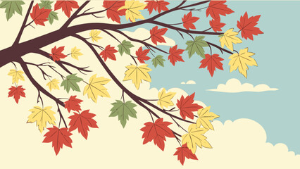 Fototapeta premium Autumn leaves background vector illustration with fall foliage and tree branches for october design