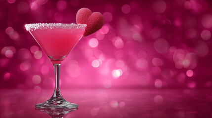 Pink Cocktail with Heart Garnish in Glass
