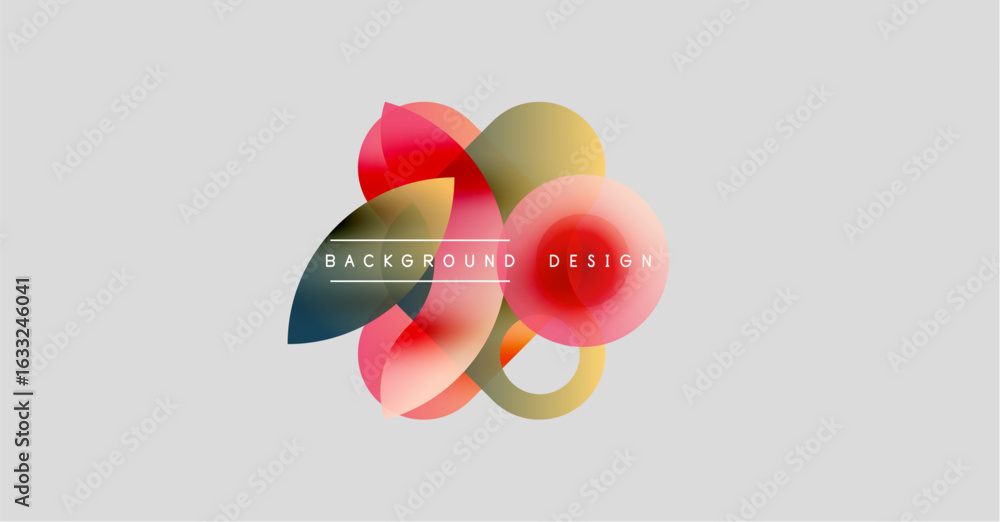 Poster abstract floral design. overlapping colorful petals create dynamic composition. light gray backgroun
