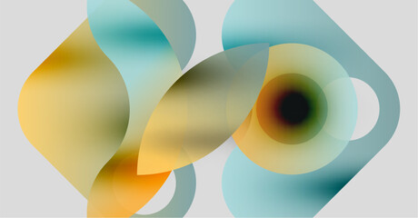 Abstract composition featuring overlapping translucent shapes. Warm, cool colors blend, creating soft gradients. Minimalist design, modern aesthetic.