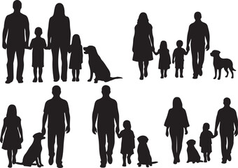 family with dog silhouette