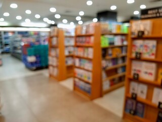 Blurry and unfocused photos of bookstores, stationery stores, and office supply stores inside the...