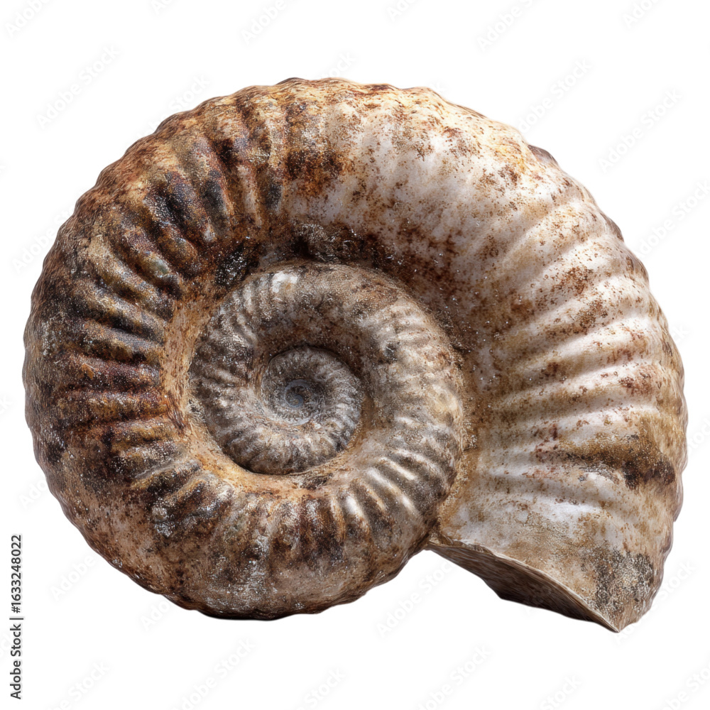 Poster detailed ammonite shell with distinct spiral texture and patterns