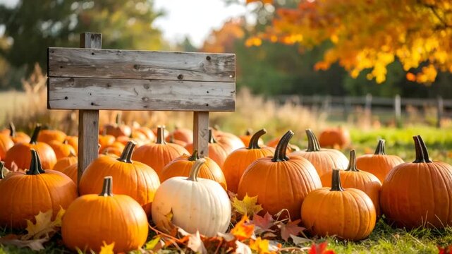 Autumn pumpkins in field