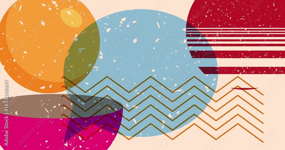 Poster risograph speech bubble with geometric shapes animation. moving object in trendy riso graph design v