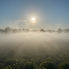Refreshing mist under sunny sky.
