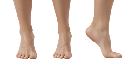 Realistic Feet Illustrations in Different Positions, Female Legs in Various Poses on Black, Detailed Vector Foot Studies with Anatomical Accuracy