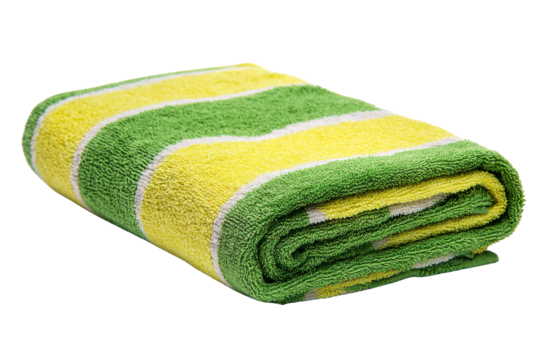Folded striped towel with green yellow and white bands image, Isolated On Png Transparent Background - Powered by Adobe