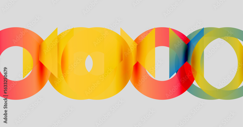Poster colorful overlapping circles create abstract pattern. bright hues blend, forming dynamic visual comp