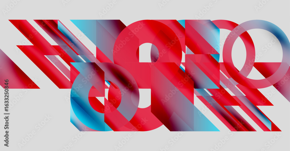 Poster abstract geometric composition. red, blue gradients create dynamic visual effect. modern design, bol