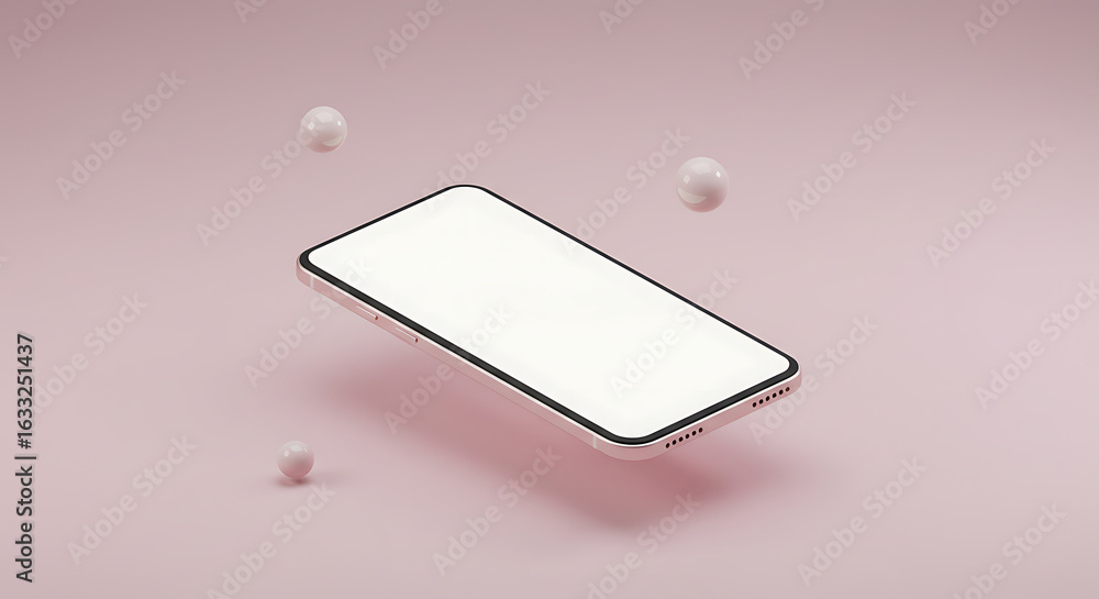 Aufkleber minimalist 3d render of a mobile phone with a blank screen. isometric view for app or website mockup