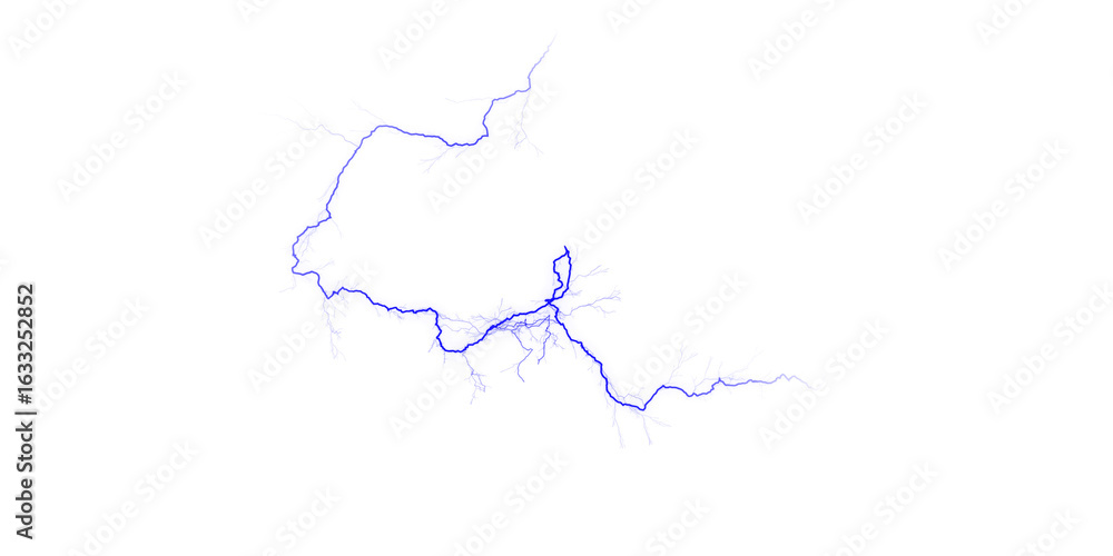 Poster a blue irregular shape resembling a lake against a stark black background creating a high contrast i