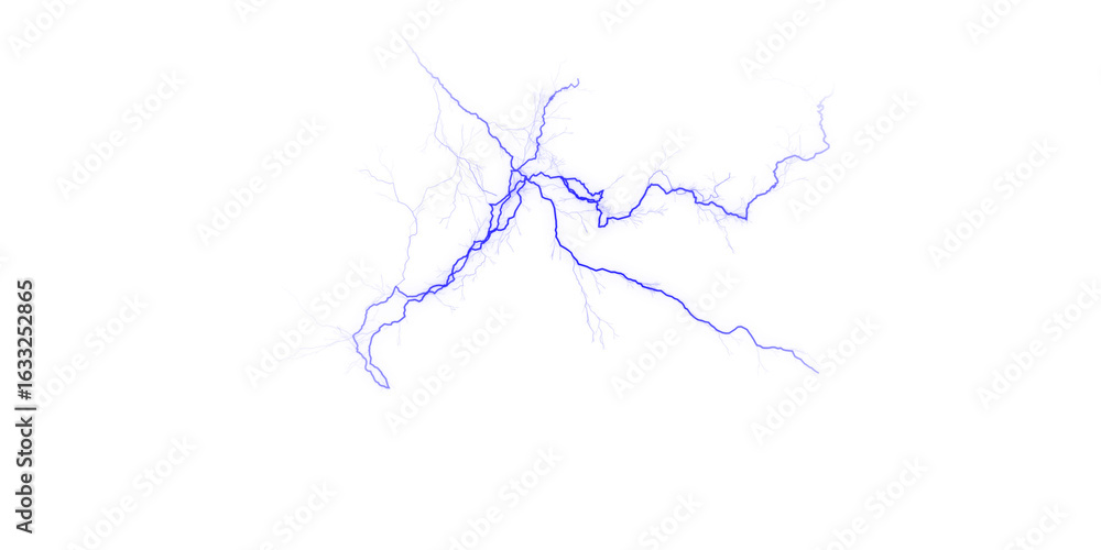 Poster blue abstract shape resembling a branching river system on a stark black background is presented her