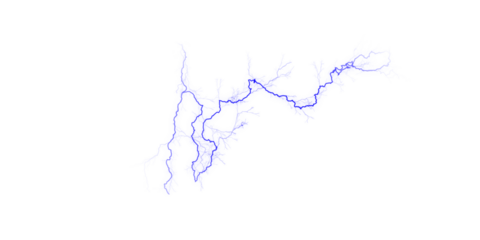 Blue abstract shape resembling a lake or river against a stark black background in minimalist style
