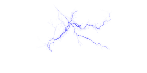 Blue abstract shape resembling a branching river system on a stark black background is presented here