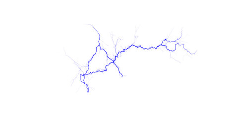 Fototapeta premium Blue abstract shape resembling a lake or river system against a black background is displayed here