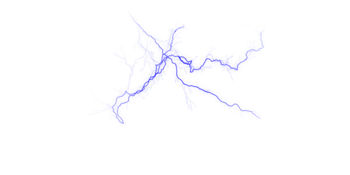 Blue abstract shape resembling a branching river system on a stark black background is presented here
