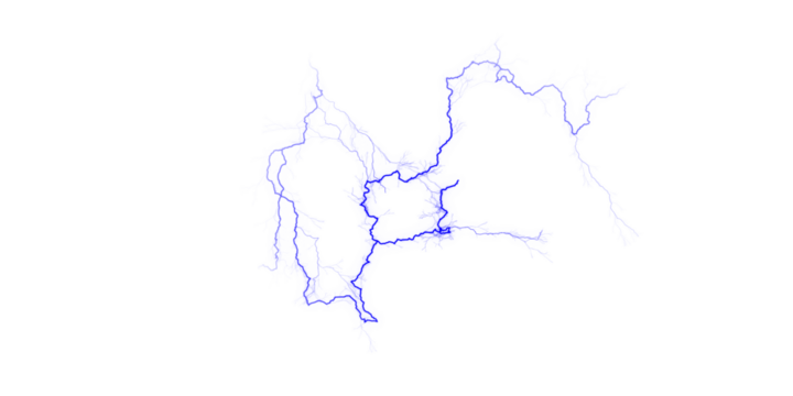 A blue abstract shape with irregular edges on a black background in a simple graphic design style