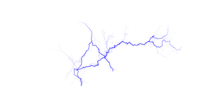 Blue abstract shape resembling a lake or river system against a black background is displayed here