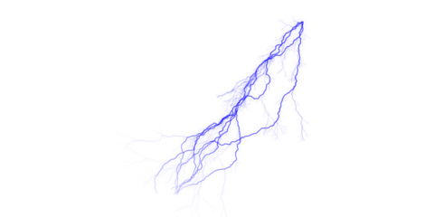 A vibrant blue fractal formation resembling lightning against a stark black background creating contrast