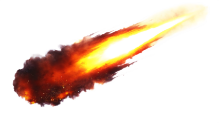 Fiery comet streaking through space isolated on a transparent background meteor astronomy