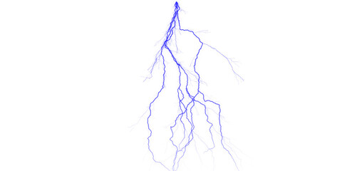 A vivid blue lightning bolt strikes against a stark black background creating a dramatic contrast