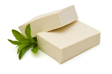 Closeup tofu isolated on white background