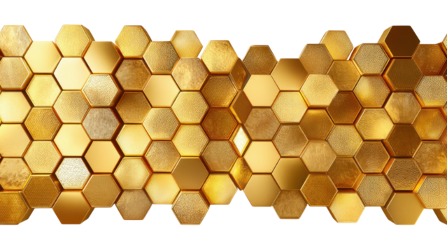 Intricate Hexagonal Mosaic Strip with Golden Luster and Texture