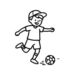 Cartoon vector of a boy playing football and kicking the ball