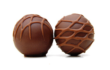 Chocolate candies collection. Beautiful Belgian truffles isolated on white background