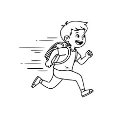 Sketch of a boy running quickly with a backpack on his back