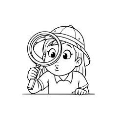 Fototapeta premium Girl With Magnifying Glass Exploring 